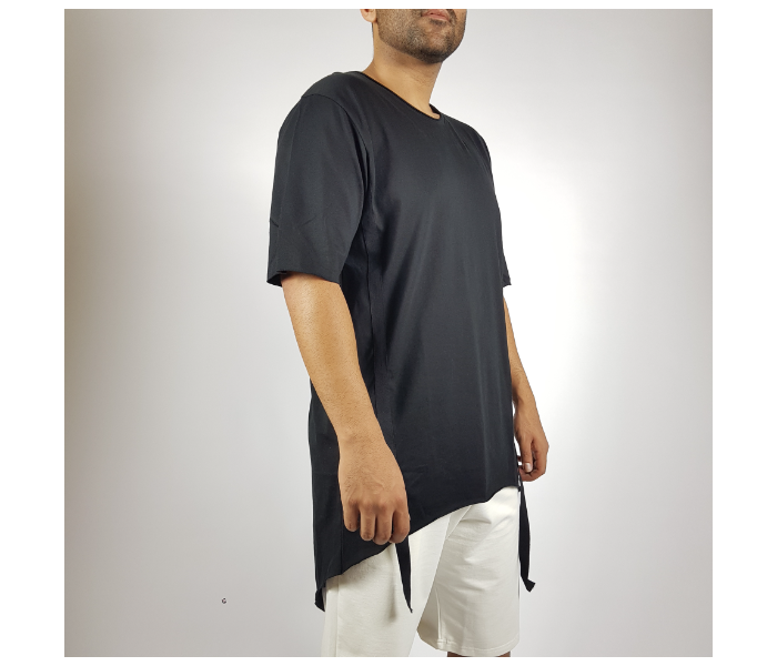 Short Sleeves Hip Hop Long Medium T-Shirt With Ribbon For Men - Black - Zoom Image 1