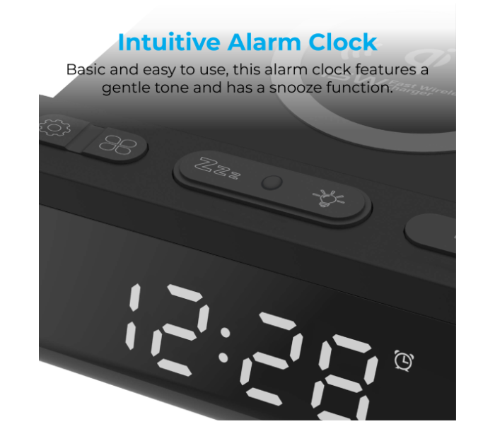 Promate 15Watts Premium LED Display Alarm Clock with Qi Wireless Charger - Black - Zoom Image 4