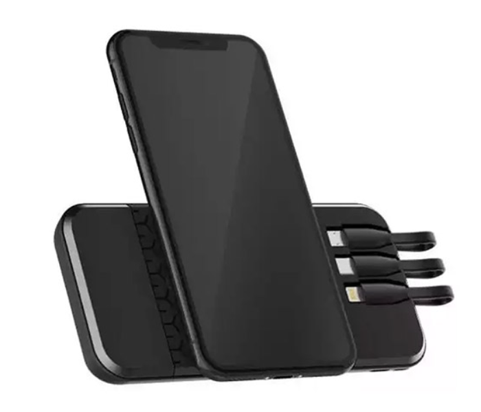 814  10000mAh Wireless Charing Power Bank With Built In Cables and Phone Kick Stand - Black - Zoom Image 3