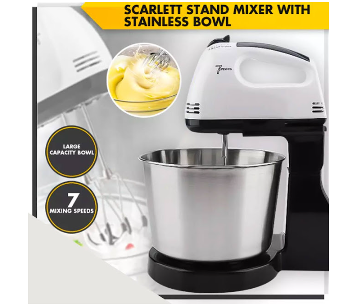 GTC 22000940 Stainless Steel Bowl 7 Speed Electric Dough Mixer with Table Stand - Black and White - Zoom Image 1