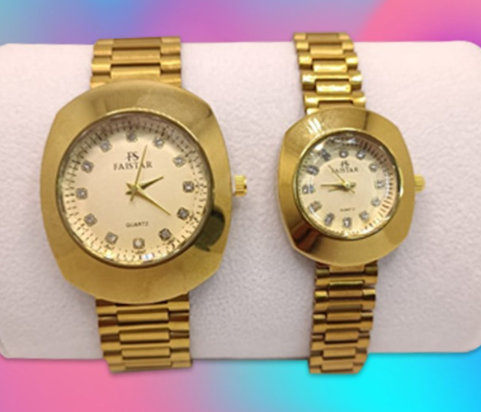 Jazp Last Modo Radel Set of 2 Piece Happy Romantic Couple Analog Watch - Golden - Zoom Image