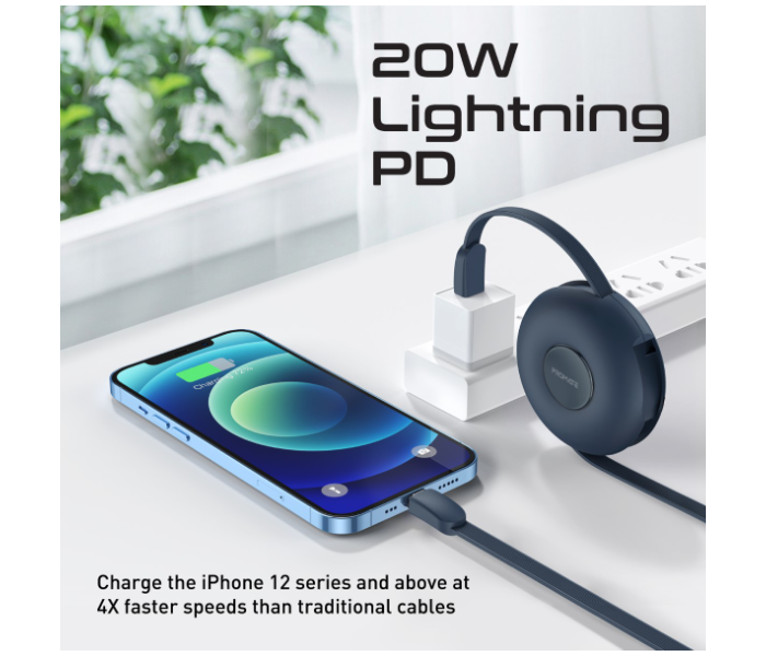 Promate 3-in-1 Retractable 60Watts USB-C Magnetic Charging Cable - Blue - Zoom Image 7