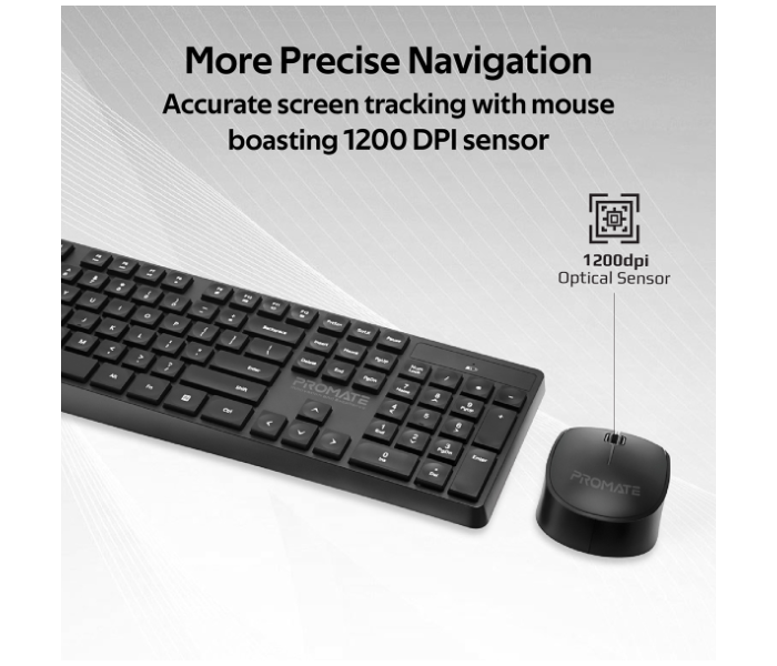 Promate Ergonomic Super-Slim English Wireless Keyboard and Mouse Combo - Black - Zoom Image 5