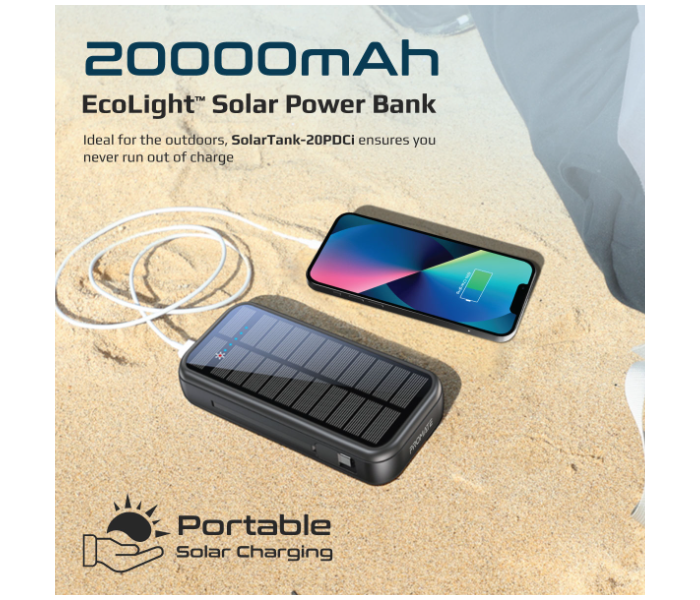 Promate Portable 20000mAh 20Watts Solar Power Bank - Black - Zoom Image 2