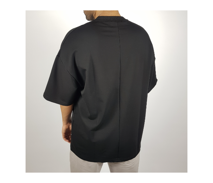 Oversize Tight Round Neck Small T-Shirt for Men - Black - Zoom Image 3