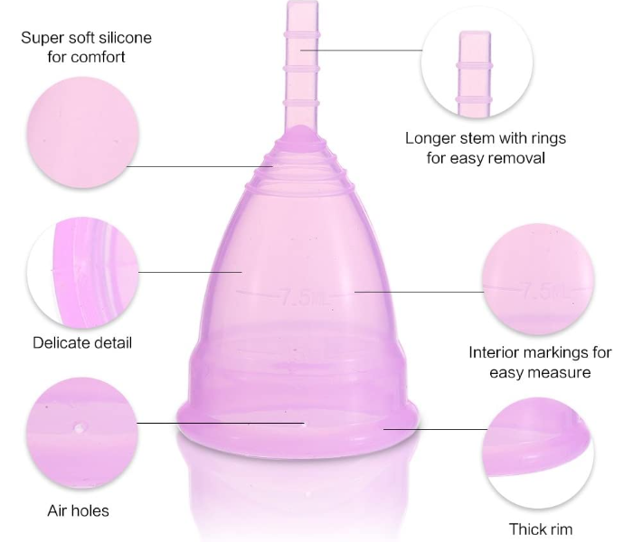 4 Piece Reusable Soft Silicone Period Menstrual Cup Pink - Large - Zoom Image 2