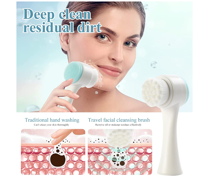 Manual Double-Sided Silicone Brush For Face Wash - Blue - Zoom Image 3