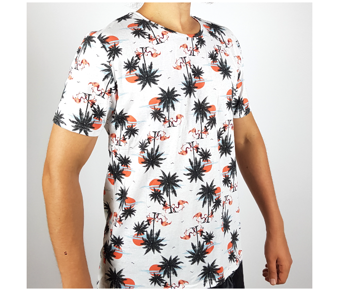 Regular Short Sleeves Large T-Shirt With Coastal Design For Men - White - Zoom Image 1