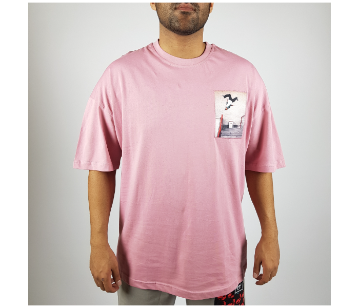 Oversize XL T-Shirt With Skateboard Picture For Men - Pink - Zoom Image 1