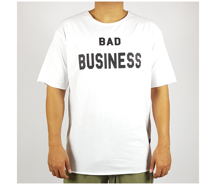 Short Sleeves Bad Business Printed Long Medium T-Shirt For Men - White - Zoom Image 1