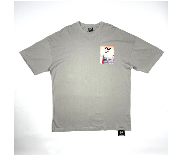 Oversize Large T-Shirt With Skateboard Picture For Men - Grey - Zoom Image 2