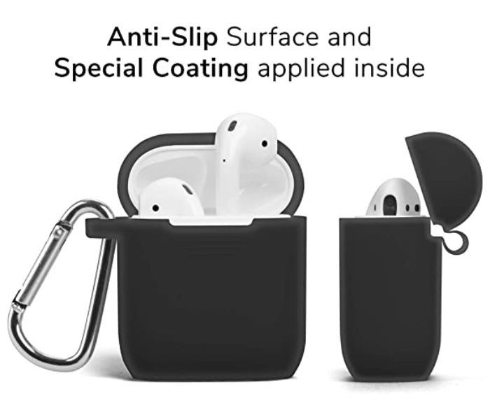 Silicone Protective Shockproof AirPods Case Skins with Keychain Compatible with Apple AirPod 1 - Black - Zoom Image 2