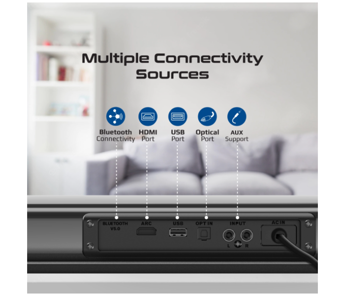 Promate Multipoint Pairing and Remote Control 30 Watts Soundbar with 10Watts Subwoofer - Black - Zoom Image 6