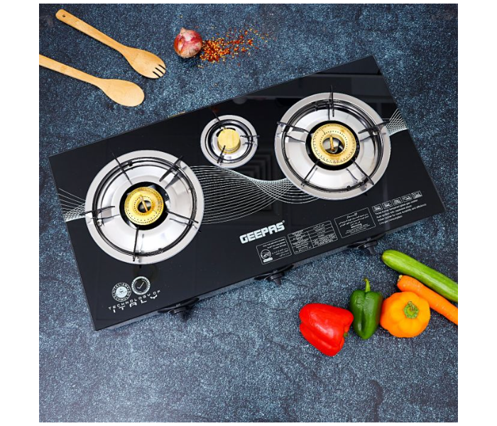 Geepas GK6880 Auto Ignition System Triple Burner Gas Cooker - Black - Zoom Image 2