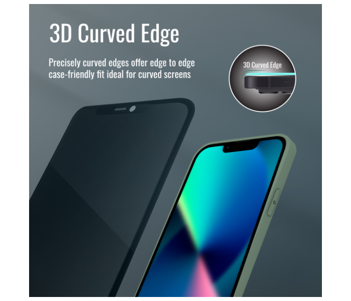 Promate 3D Edged Silicone Bumper Matte Anti-Shatter Scratch-Resistant Privacy Glass Screen Protector for iPhone 13 Pro Max - Zoom Image 5