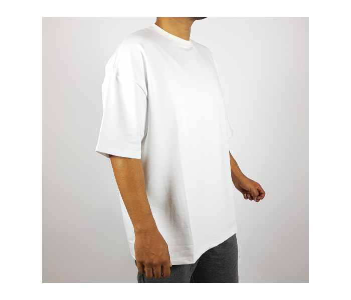 Oversize Tight Round Neck Medium T-Shirt for Men - White - Zoom Image 1