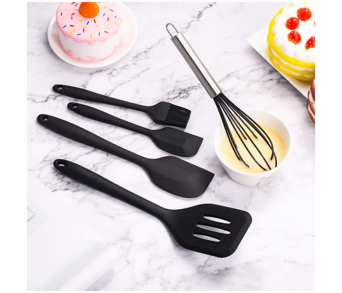 GTC 22000935 Set of 5 Piece Non-stick Heat Resistant Silicone Cooking Utensils with Turner - Black - Zoom Image 1