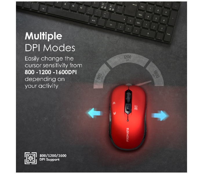 Promate Portable Optical Tracking 2.4G Wireless Mouse with Mini USB Receiver - Red - Zoom Image 4