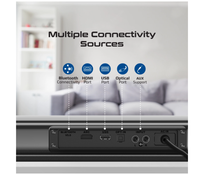 Promate Multipoint Pairing and Remote Control 30Watts Soundbar with 10Watts Subwoofer - Black - Zoom Image 6