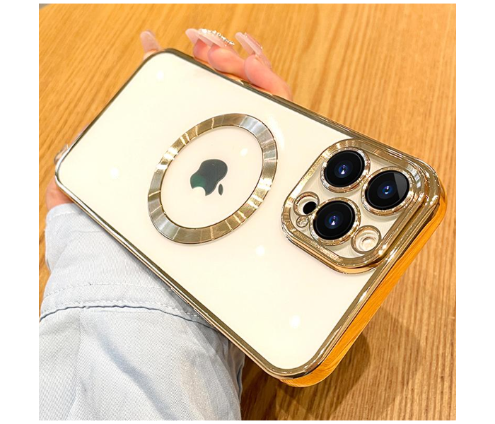 Luxury Transparent Plating Logo Hole Case Glass Camera Protector Cover for iPhone 13 Pro Max - Gold - Zoom Image 1