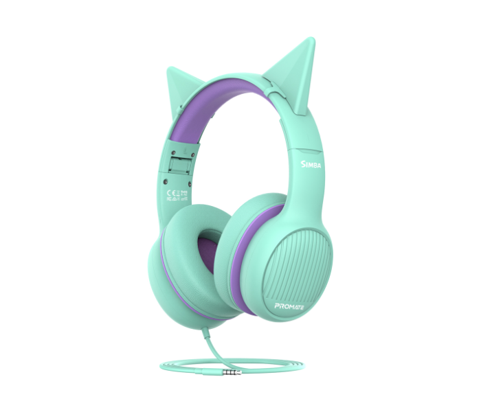 Promate 85Db Volume Control Removable Cat Ears 1.2 Meter Cable Headset for Kids - Emerald - Zoom Image