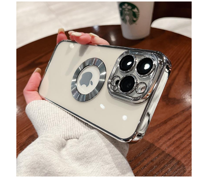 Luxury Transparent Plating Logo Hole Case Glass Camera Protector Cover for iPhone 13 Pro Max - Gold - Zoom Image 5