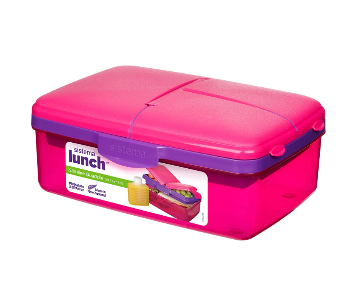 Sistema 1.5Litre Lightweight Slimline Quaddie Lunch Box - Pink - Zoom Image