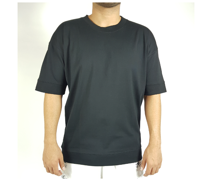 Short Sleeves Long Plain Small T-Shirt For Men - Black - Zoom Image 1