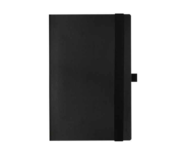 633 A A5  Faux Leather Notebook With Wide Elastic Strap - Black - Zoom Image 1