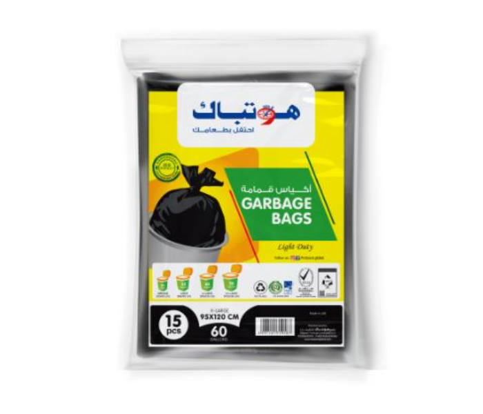 Hotpack G95120 Set of 15 Pieces 95x120cm 60Gallon Regular Economy Garbage Bag - Black - Zoom Image 2