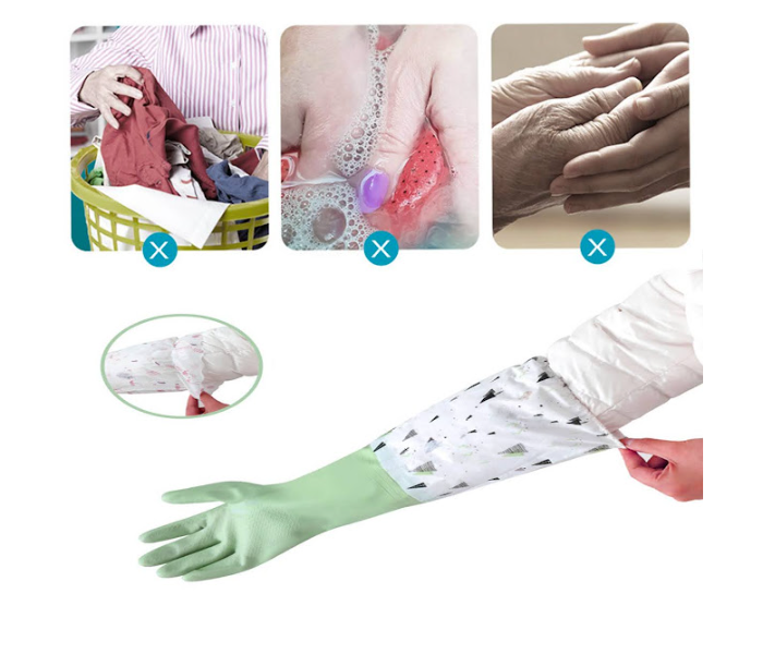 GTC 22000953 1 Pair Full Long Cuff Flock Lining Household Waterproof Dishwashing Gloves - Green - Zoom Image 3