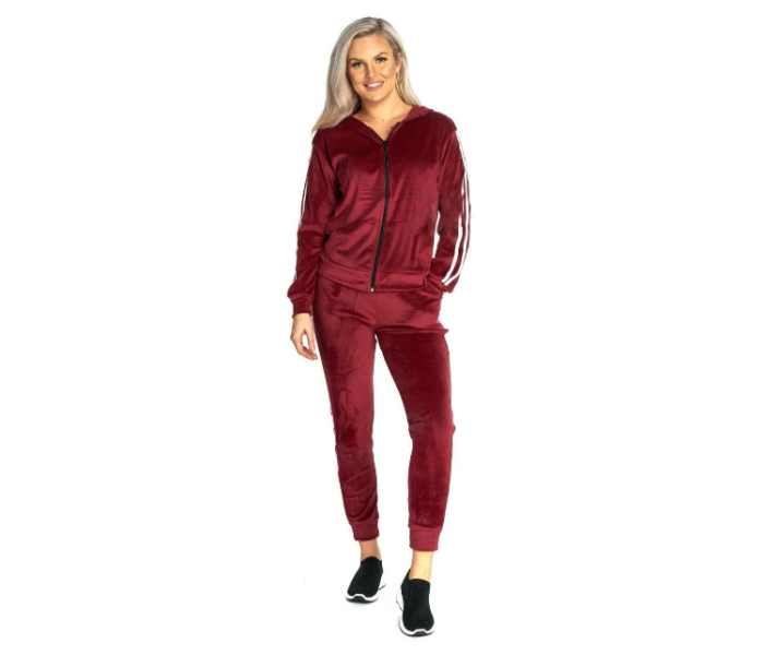 Womens Two Piece Striped Winter Warm Zip-Up Velvet Hooded Casual Wear set - Assorted Colors - Zoom Image 2