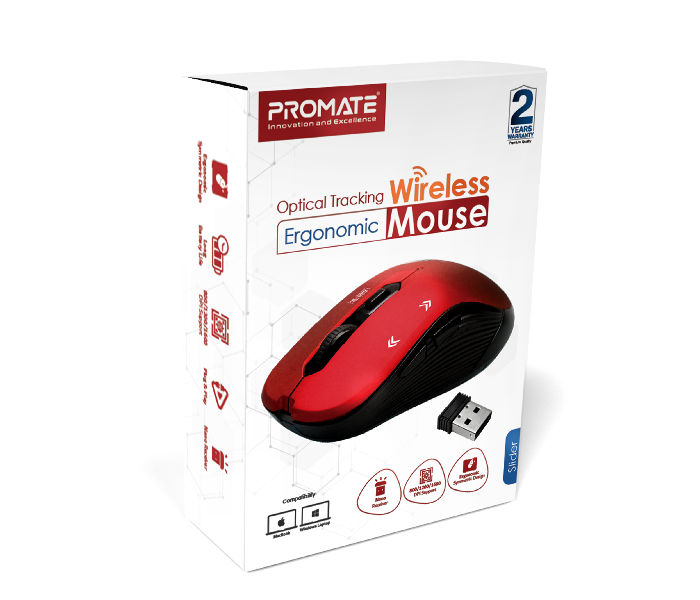 Promate Portable Optical Tracking 2.4G Wireless Mouse with Mini USB Receiver - Red - Zoom Image 6