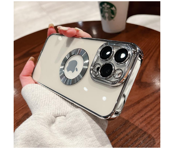 Luxury Transparent Plating Logo Hole Case Glass Camera Protector Cover for iPhone 13 Pro Max - Silver - Zoom Image 1