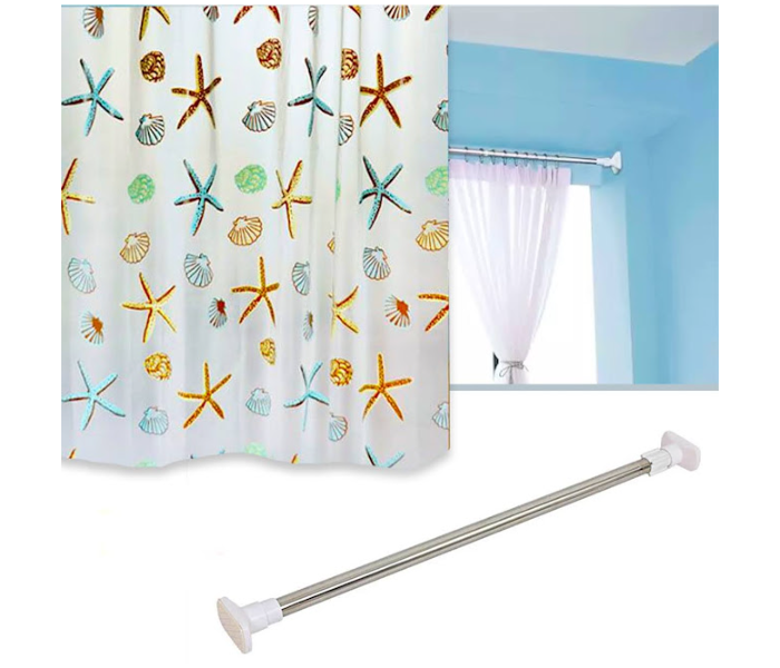 GTC 22000951 Waterproof Fabric Shower Curtain Set with Adjustable Stainless Steel Shower Curtain Rod Punch-free - Zoom Image 1