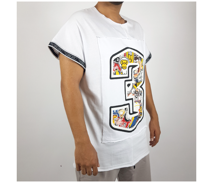 Short Sleeves Long XL T-Shirt Muscle Cut For Men - White - Zoom Image 2