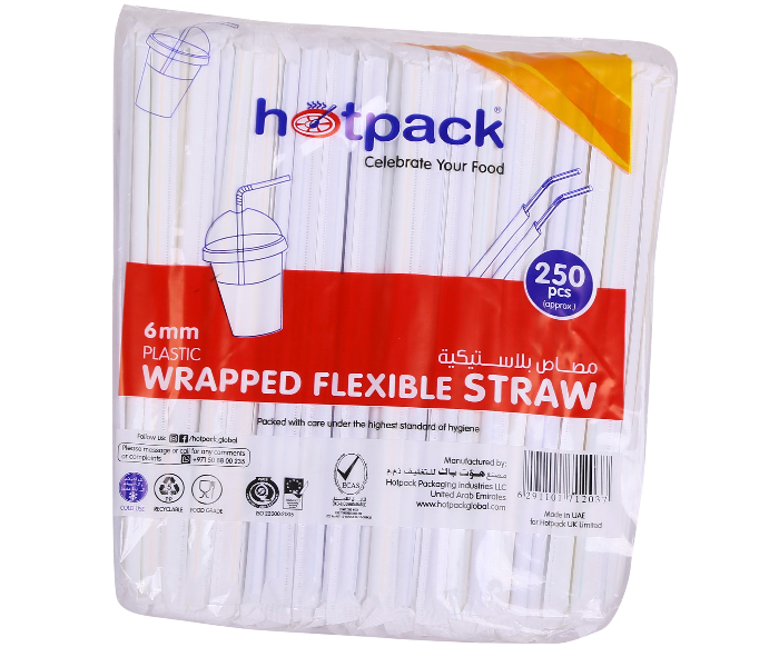 Hotpack STRAWW Set of 250 Pieces 6mm Wrapped Flexible Straw - White - Zoom Image 1