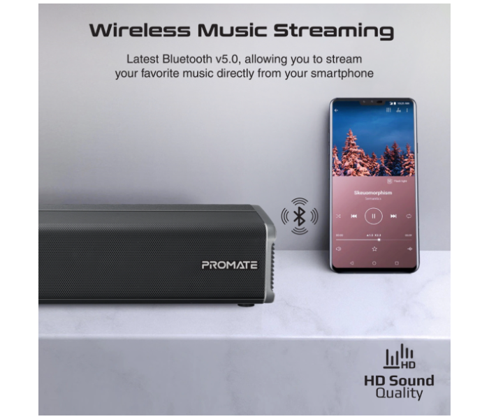 Promate 60Watts Bluetooth Sleek Design Multiple Connectivity and Remote Soundbar Speaker - Black - Zoom Image 5