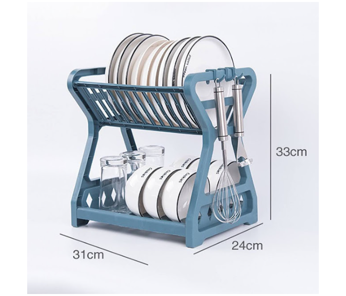 GTC 22000948 Double Layer Organizer Storage Plastic Kitchen Dish Rack Drainer - Blue - Zoom Image 3