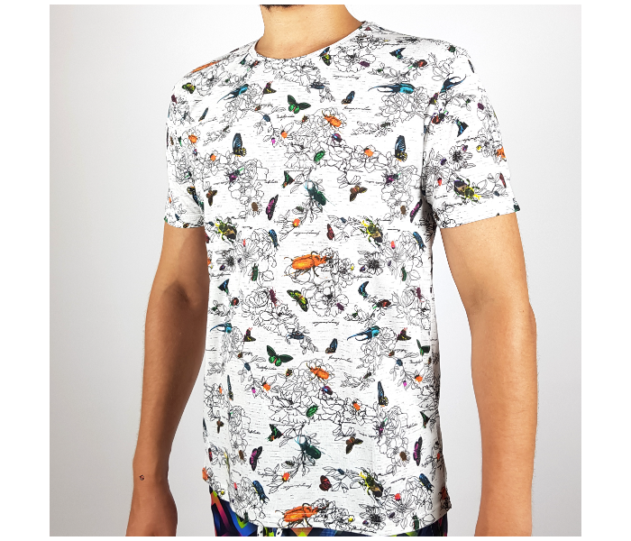 Regular Short Sleeves Large T-Shirt With Insects Design For Men - White - Zoom Image 1