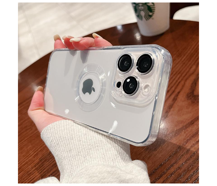 Luxury Transparent Plating Logo Hole Case Glass Camera Protector Cover for iPhone 13 Pro Max - Gold - Zoom Image 4