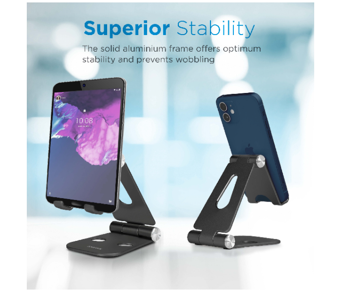 Promate Multi-Angle View Anti-Slip Silicone Pad Foldable Aluminum Tablet Stand - Black - Zoom Image 2