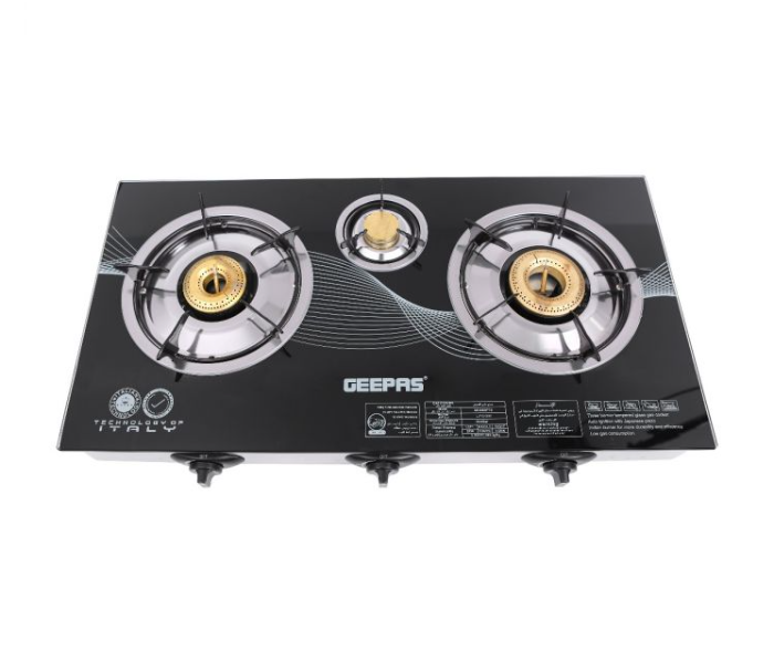 Geepas GK6880 Auto Ignition System Triple Burner Gas Cooker - Black - Zoom Image 5