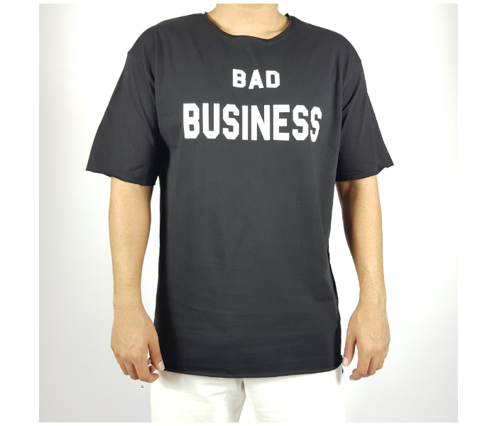 Short Sleeves Bad Business Printed Long Small T-Shirt For Men - Black - Zoom Image 1