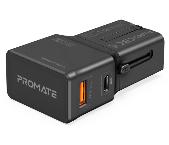 Promate 20Watts International Travel Adapter with Type-C - Black - Zoom Image 1