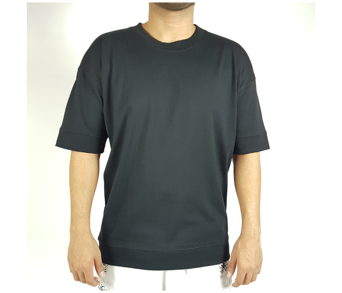 Short Sleeves Long Plain Large T-Shirt For Men - Black - Zoom Image 1