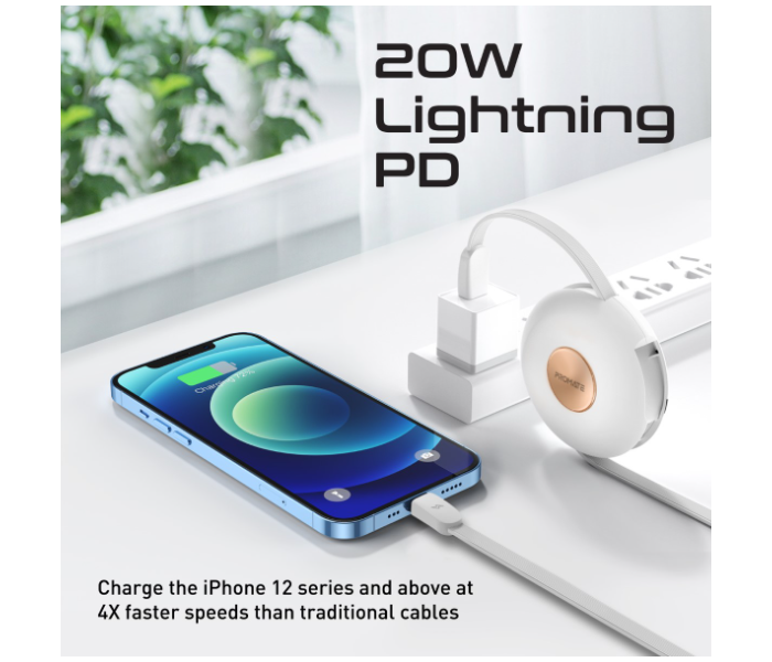 Promate 3-in-1 Retractable 60Watts USB-C Magnetic Charging Cable - White - Zoom Image 7