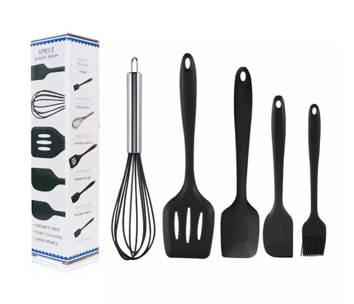 GTC 22000935 Set of 5 Piece Non-stick Heat Resistant Silicone Cooking Utensils with Turner - Black - Zoom Image 5