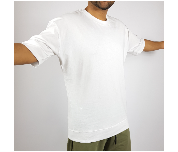 Short Sleeves Long Plain Medium T-Shirt For Men - White - Zoom Image 1