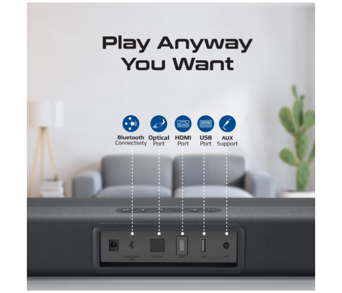 Promate 60Watts Bluetooth Sleek Design Multiple Connectivity and Remote Soundbar Speaker - Black - Zoom Image 7